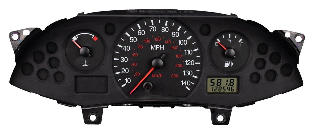 Older Ford Focus and Transit Connect dashboard with the small mileage window that shows dashes when the fault strikes